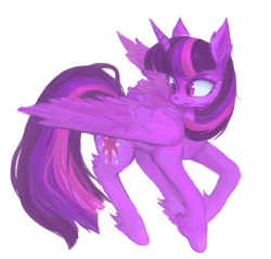 Size: 1024x978 | Tagged: safe, artist:rwko, derpibooru import, twilight sparkle, twilight sparkle (alicorn), alicorn, pony, chest fluff, ear fluff, female, leg fluff, mare, simple background, solo