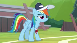 Size: 1920x1080 | Tagged: safe, derpibooru import, screencap, rainbow dash, pegasus, pony, 2 4 6 greaaat, cap, coach rainbow dash, hat, solo