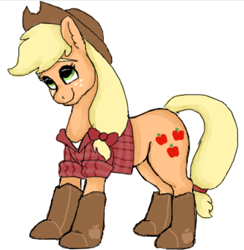 Size: 922x944 | Tagged: safe, artist:graffiti, applejack, earth pony, pony, boots, clothes, solo