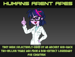 Size: 2400x1800 | Tagged: safe, artist:great-5, sci-twi, twilight sparkle, human, equestria girls, ancient aliens, are equestrian girls human?, conspiracy theory, creationism, insanity, kitsune, mouthpiece, op is a cuck, stupidity, wip