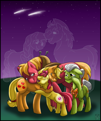 Size: 2771x3316 | Tagged: safe, artist:stormblaze-pegasus, apple bloom, applejack, big macintosh, granny smith, earth pony, pony, crusaders of the lost mark, applejack's parents, bittersweet, crying, cutie mark, male, night, shooting stars, stallion, tears of joy, the cmc's cutie marks