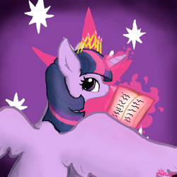 Size: 894x894 | Tagged: safe, artist:miscat, derpibooru import, twilight sparkle, twilight sparkle (alicorn), alicorn, pony, book, female, mare, new crown, pixiv, solo