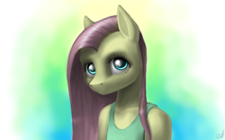 Size: 1024x640 | Tagged: safe, artist:draknairy, fluttershy, anthro, clothes, solo, tanktop