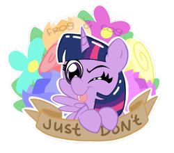 Size: 1000x878 | Tagged: safe, artist:coggler, artist:frog&cog, artist:gopherfrog, twilight sparkle, twilight sparkle (alicorn), alicorn, pony, banner, floral, flower, mouthpiece, rude, solo, subversive kawaii