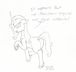 Size: 1468x1392 | Tagged: safe, artist:hericks, oleander, classical unicorn, them's fightin' herds, cloven hooves, community related, leonine tail, monochrome, mouthpiece, plot, rant, sketch, underhoof