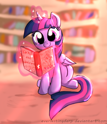 Size: 2204x2550 | Tagged: safe, artist:everlastingderp, derpibooru import, twilight sparkle, twilight sparkle (alicorn), alicorn, pony, book, bookshelf, cute, female, golden oaks library, mare, solo