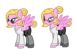 Size: 1291x939 | Tagged: safe, artist:shelikof launch, oc, oc only, oc:miss karen, pegasus, pony, business suit, businessmare, chest fluff, clothes, glasses, mane bun, secretary, simple background, stockings, tail bun, thigh highs, transparent background