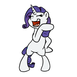 Size: 800x800 | Tagged: safe, artist:bennimarru, rarity, pony, unicorn, bipedal, eyes closed, female, flat colors, laughing, manechat challenge, mare, noblewoman's laugh, open mouth, simple background, smiling, solo, transparent background