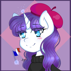 Size: 2386x2386 | Tagged: safe, artist:bam-bean-itzevil, rarity, pony, unicorn, female, french flag, hat, magic, mare, solo, telekinesis