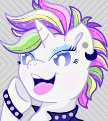 Size: 906x1016 | Tagged: safe, artist:alemet-gur, rarity, pony, unicorn, alternate hairstyle, ear piercing, earring, female, jewelry, looking at you, mare, piercing, punk, raripunk, solo