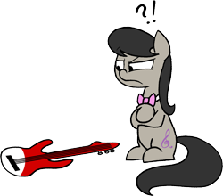 Size: 1460x1282 | Tagged: safe, artist:strangiesleepy, octavia melody, earth pony, pony, black mane, female, gray coat, guitar, mare, solo