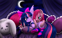 Size: 4200x2625 | Tagged: safe, artist:malifikyse, derpibooru import, pinkie pie, twilight sparkle, twilight sparkle (alicorn), alicorn, earth pony, pony, female, gothic, mare, pinkamena diane pie