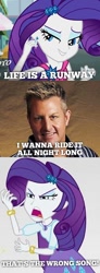 Size: 354x960 | Tagged: safe, rarity, human, equestria girls, life is a runway, cars (pixar), gary levox, geode of shielding, irl, irl human, life is a highway, photo, rascal flatts, song reference