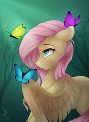 Size: 800x1100 | Tagged: safe, artist:silentwulv, fluttershy, butterfly, pegasus, pony, female, mare, solo