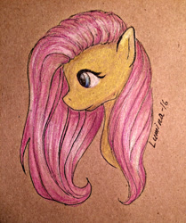 Size: 1828x2187 | Tagged: safe, artist:lumina-16, fluttershy, pegasus, pony, bust, looking away, portrait, solo, traditional art