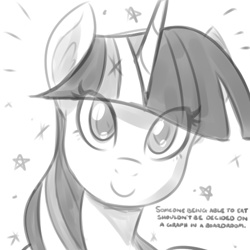 Size: 500x500 | Tagged: dead source, safe, artist:reiduran, twilight sparkle, mouthpiece, obligatory pony, sketch, smiling, solo