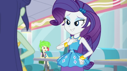 Size: 1920x1080 | Tagged: safe, screencap, blueberry cake, cherry crash, rarity, better together, equestria girls, pinkie pie: snack psychic, background human, bracelet, female, jewelry, smiling