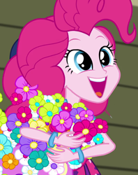 Size: 570x720 | Tagged: safe, screencap, pinkie pie, equestria girls, rainbow rocks, shake your tail, cropped, flower