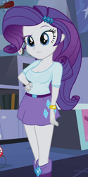 Size: 540x1080 | Tagged: safe, edit, edited screencap, editor:ah96, screencap, rarity, equestria girls, guitar centered, rainbow rocks, adorasexy, belt, boots, bracelet, breast edit, breasts, cleavage, clothes, cropped, female, jewelry, legs, miniskirt, raised eyebrow, raritits, sexy, shirt, shoes, skirt, solo