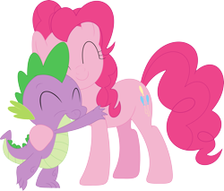 Size: 3571x3047 | Tagged: safe, artist:porygon2z, pinkie pie, spike, dragon, earth pony, pony, cute, female, hug, male, pinkiespike, shipping, simple background, straight, transparent background, vector