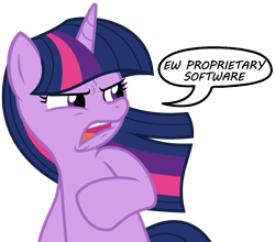 Size: 1159x1022 | Tagged: safe, twilight sparkle, disgusted, ew gay, meme, mouthpiece, nerd, obligatory pony, proprietary software, simple background, solo, transparent background