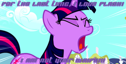 Size: 1037x525 | Tagged: safe, flash sentry, twilight sparkle, flashlight, image macro, male, meme, mouthpiece, shipping, solo, straight, yelling