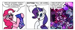 Size: 969x395 | Tagged: safe, artist:gingerfoxy, pinkie pie, princess celestia, rarity, oc, alicorn, earth pony, pony, unicorn, pony comic generator, comic, concert, guitar, misspelling, poster