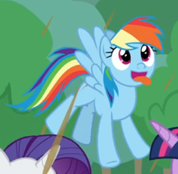 Size: 419x409 | Tagged: safe, derpibooru import, screencap, rainbow dash, pegasus, pony, the ending of the end, chocolate, chocolate rain, cropped, cute, dashabetes, flying, food, offscreen character, rain, solo focus, tongue out