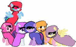 Size: 664x413 | Tagged: safe, artist:spikethehound, derpibooru import, applejack, fluttershy, pinkie pie, rainbow dash, rarity, twilight sparkle, unicorn twilight, earth pony, pegasus, pony, unicorn, 1000 hours in ms paint, angry, cloak, clothes, colors of raven, derp, happy, lazy, love, passion, rage, raven (teen titans), red eyes, simple background, teen titans go, timid, white background