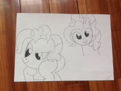 Size: 2592x1936 | Tagged: safe, artist:billystorm, pinkie pie, earth pony, pony, female, mare, monochrome, simple background, solo, traditional art, white background