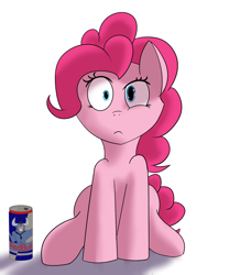 Size: 1398x1605 | Tagged: safe, artist:kickassking, iron will, pinkie pie, earth pony, pony, energy drink, mismatched eyes, red bull, sitting, solo, we're all fucked, xk-class end-of-the-world scenario