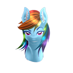 Size: 1024x1024 | Tagged: safe, artist:sakimiaji, derpibooru import, rainbow dash, pegasus, pony, bust, female, looking at you, mare, simple background, smiling, smirk, solo, transparent background