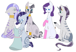 Size: 1732x1192 | Tagged: safe, artist:icey-wicey-1517, artist:sychia, color edit, edit, rarity, zecora, oc, oc:cyathea jade, oc:jasmine teff, oc:opal callicarpa, hybrid, pony, unicorn, zebra, zony, collaboration, bracelet, clothes, colored, dress, dress up, ear piercing, earring, family, female, glasses, icey-verse, interspecies offspring, jewelry, magical lesbian spawn, mare, mother and child, mother and daughter, necklace, offspring, parent and child, parent:rarity, parent:zecora, parents:raricora, piercing, raricora, simple background, socks, transparent background, zebra oc