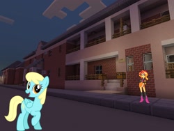 Size: 2048x1536 | Tagged: safe, artist:greendwarf333, artist:topsangtheman, sassaflash, sunset shimmer, pegasus, pony, topsangtheman's minecraft server, equestria girls, house, looking at you, minecraft