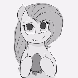 Size: 3000x3000 | Tagged: safe, artist:chapaevv, fluttershy, pegasus, pony, cute, food, looking at you, monochrome, solo, strawberry