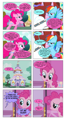 Size: 868x1592 | Tagged: safe, artist:dziadek1990, derpibooru import, edit, edited screencap, screencap, pinkie pie, rainbow dash, rarity, earth pony, pegasus, pony, unicorn, griffon the brush off, suited for success, carousel boutique, cloud, comic, conversation, dialogue, door, house, offscreen character, screencap comic, slice of life, text, town hall, tree, window