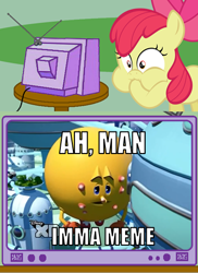 Size: 362x498 | Tagged: safe, apple bloom, acne, exploitable meme, inflation, meme, obligatory pony, pac-man, pac-man and the ghostly adventures, tv meme, zit