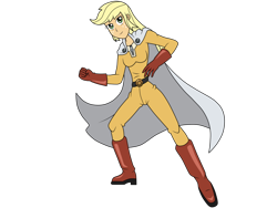 Size: 1024x768 | Tagged: safe, artist:mechanical-spirit, applejack, equestria girls, clothes, cosplay, costume, crossover, disguise, hatless, humanized, missing accessory, one punch man, saitama, simple background, solo, xk-class end-of-the-world scenario