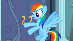 Size: 1280x720 | Tagged: safe, derpibooru import, screencap, rainbow dash, pegasus, pony, daring doubt, flying, solo