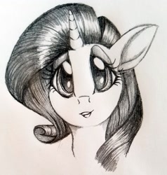 Size: 1295x1360 | Tagged: safe, artist:frootytoots, rarity, pony, unicorn, bust, female, mare, monochrome, pencil drawing, solo, traditional art