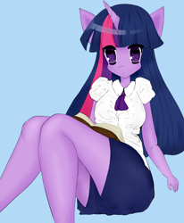 Size: 900x1094 | Tagged: safe, artist:magicbeach, derpibooru import, twilight sparkle, anthro, book, looking at you, pixiv, solo