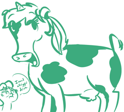 Size: 1100x1000 | Tagged: safe, artist:tess, bon bon, lyra heartstrings, sweetie drops, cow, bon bon is not amused, cowified, cowra, monochrome, solo, species swap, udder