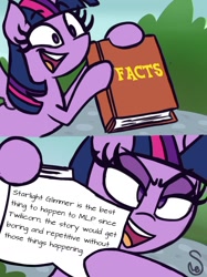 Size: 760x1015 | Tagged: safe, artist:quarium edits, edit, editor:moonatik, twilight sparkle, twilight sparkle (alicorn), alicorn, 2 panel comic, comic, ed edd n eddy, exploitable meme, meme, mouthpiece, op is a cuck, op is trying to start shit, solo, twilight's fact book