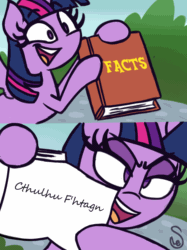 Size: 760x1015 | Tagged: safe, artist:quarium edits, edit, twilight sparkle, twilight sparkle (alicorn), alicorn, book, cthulu fh'tagn, ed edd n eddy, exploitable meme, meme, mouthpiece, twilight's fact book