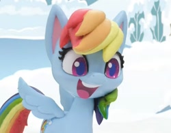 Size: 735x574 | Tagged: safe, derpibooru import, screencap, rainbow dash, pegasus, pony, my little pony: pony life, my little pony: stop motion short, snow pony contest (short), cropped, female, mare, smiling, snow, solo