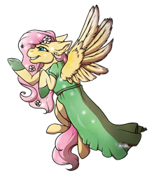 Size: 1500x1704 | Tagged: safe, artist:toothpastebeatboxer, fluttershy, pegasus, pony, clothes, dress, gala dress, solo