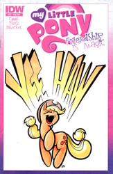 Size: 396x609 | Tagged: safe, artist:retrostarling, applejack, earth pony, pony, eyes closed, raised hoof, solo, yeehaw, yelling