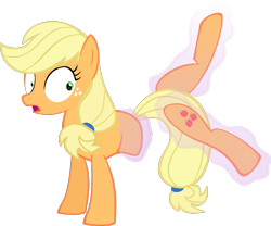 Size: 926x769 | Tagged: safe, artist:nursey, derpibooru exclusive, applejack, earth pony, pony, author:themastereraser, bucky mcgillicutty, female, implied trixie, kicks mcgee, magic, magical amputation, mare, modular, simple background, solo, transparent background