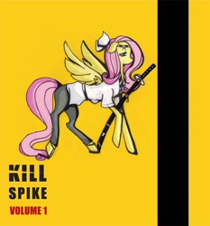Size: 600x644 | Tagged: safe, artist:queen-le-fra-fra, fluttershy, pegasus, pony, clothes, crossover, katana, kill bill, solo, sword, weapon