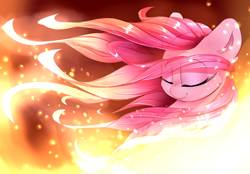 Size: 3300x2300 | Tagged: safe, artist:madacon, derpibooru import, pinkie pie, earth pony, pony, color porn, eyes closed, female, fire, mare, pinkamena diane pie, smiling, solo, wallpaper